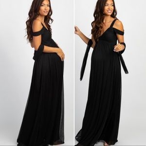 Black Chiffon Cold Shoulder Maternity Dress
